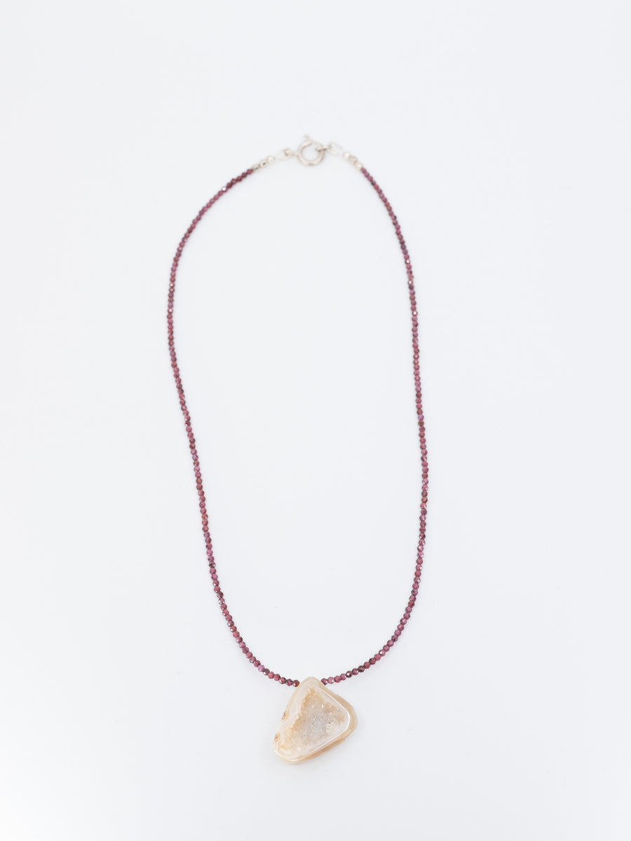 Fig Necklace, faceted garnet and agate druzy necklace, handmade in Oslo
