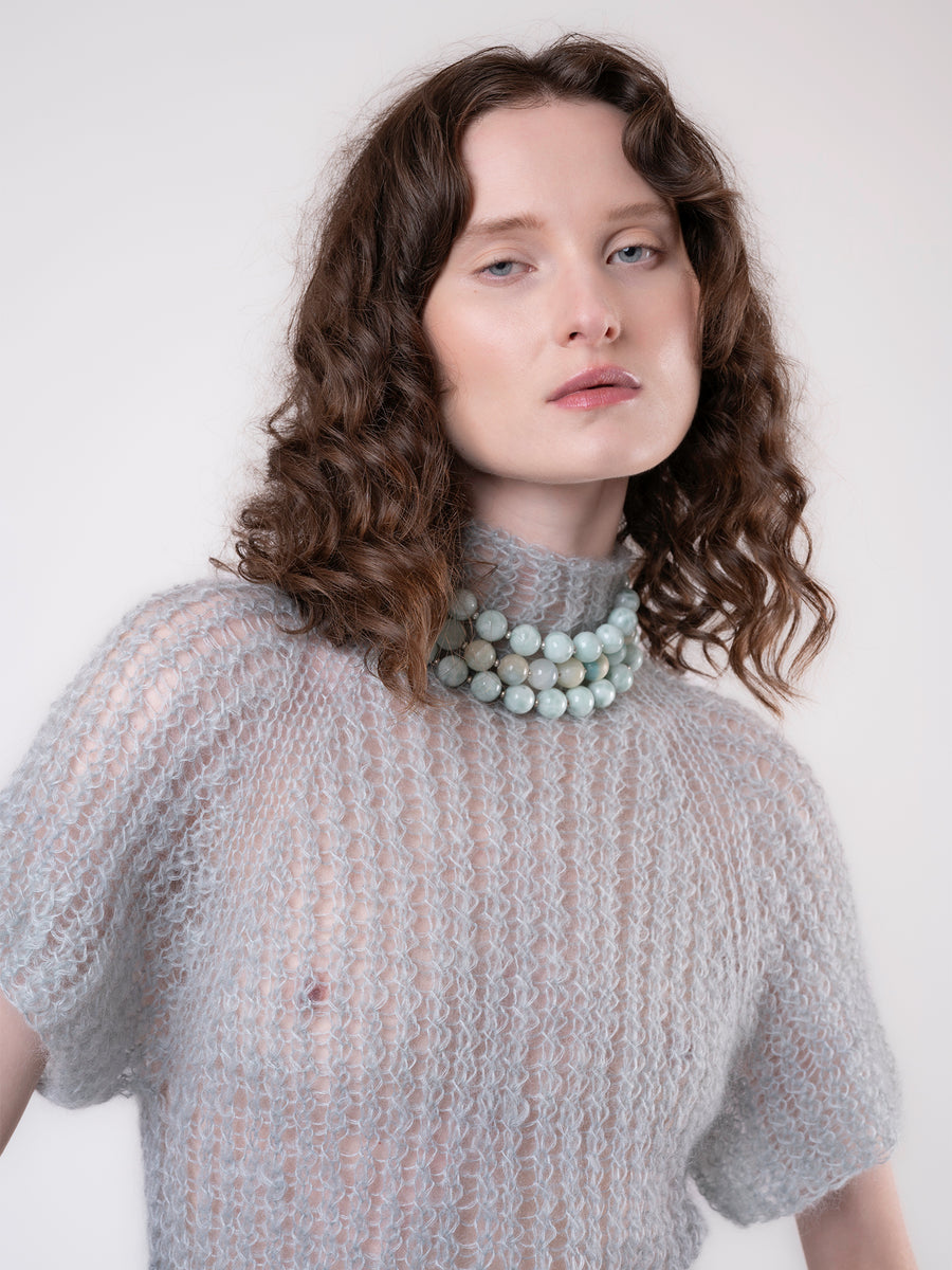 Luna Necklace, 16 mm green moonstone and sterling silver disc beaded necklace, handmade in Oslo