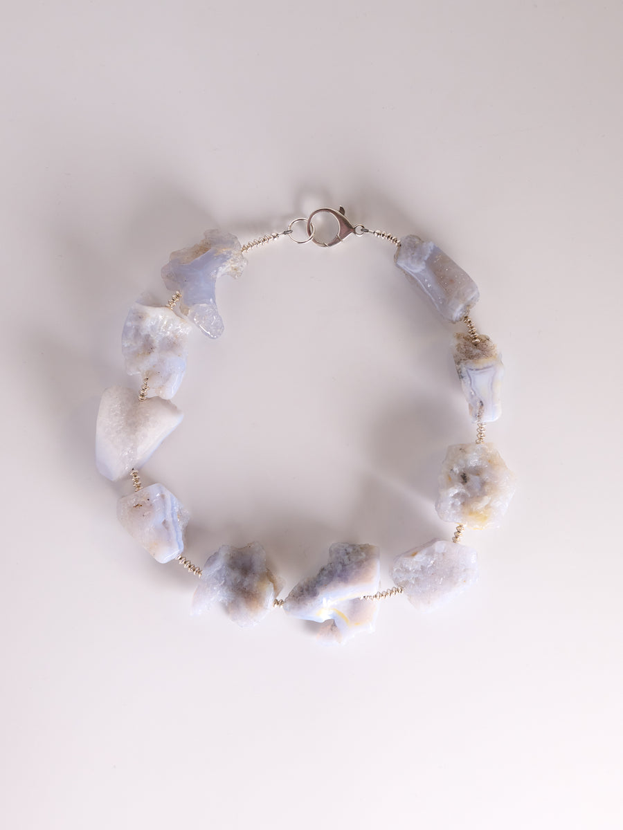 Purple Edge Necklace, lavender-blue chalcedony geode slices with sterling silver