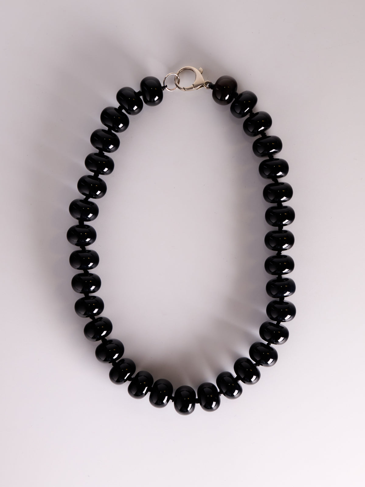 Black Moon Necklace, 16 mm onyx rondelle necklace on silk