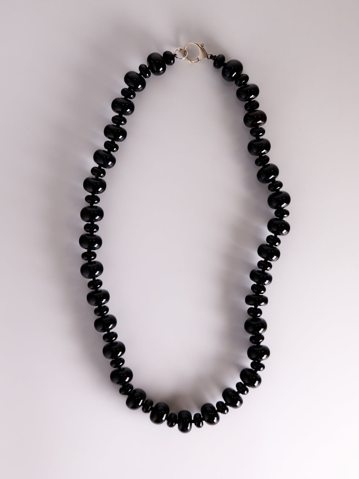 Cosmic Void Necklace, onyx rondelle long necklace on black silk