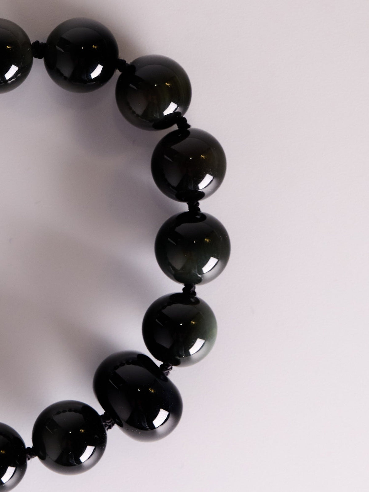 Black Aurora Bracelet, stone detail of rainbow obsidian