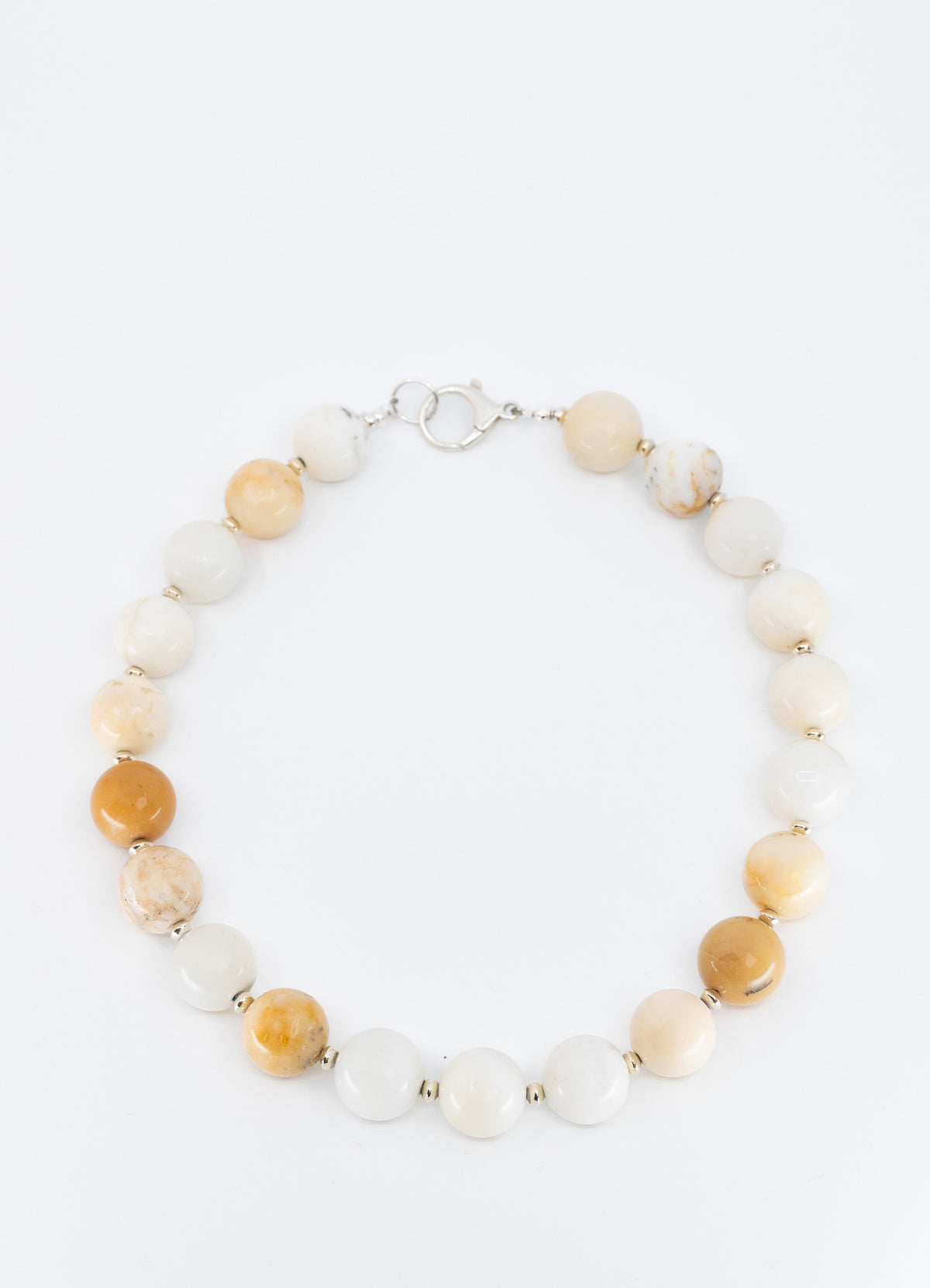 Milk Necklace, 16 mm white opal and sterling silver disc beaded necklace