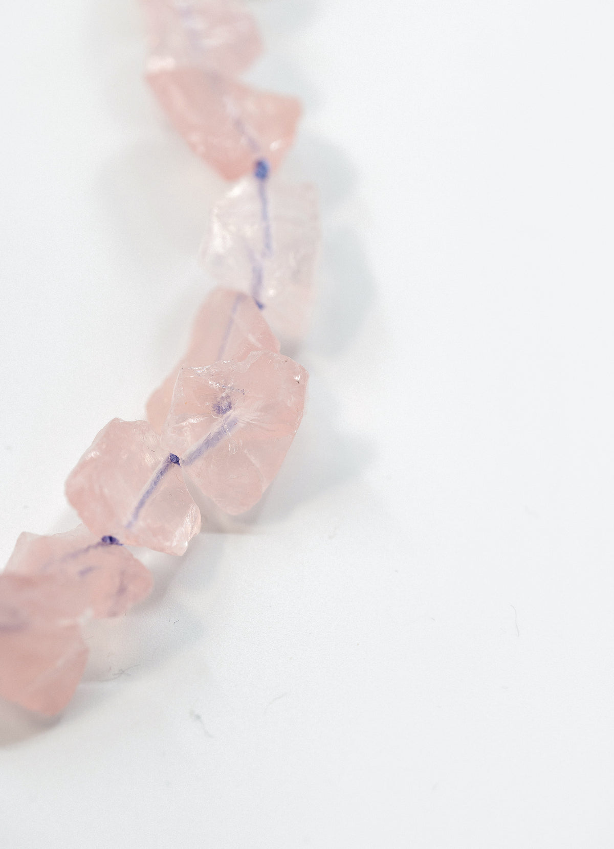 Hydrogen Necklace, freeform rose quartz necklace on lavender silk