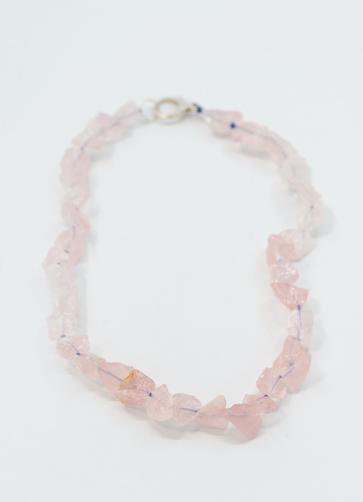 Hydrogen Necklace, freeform rose quartz necklace on lavender silk