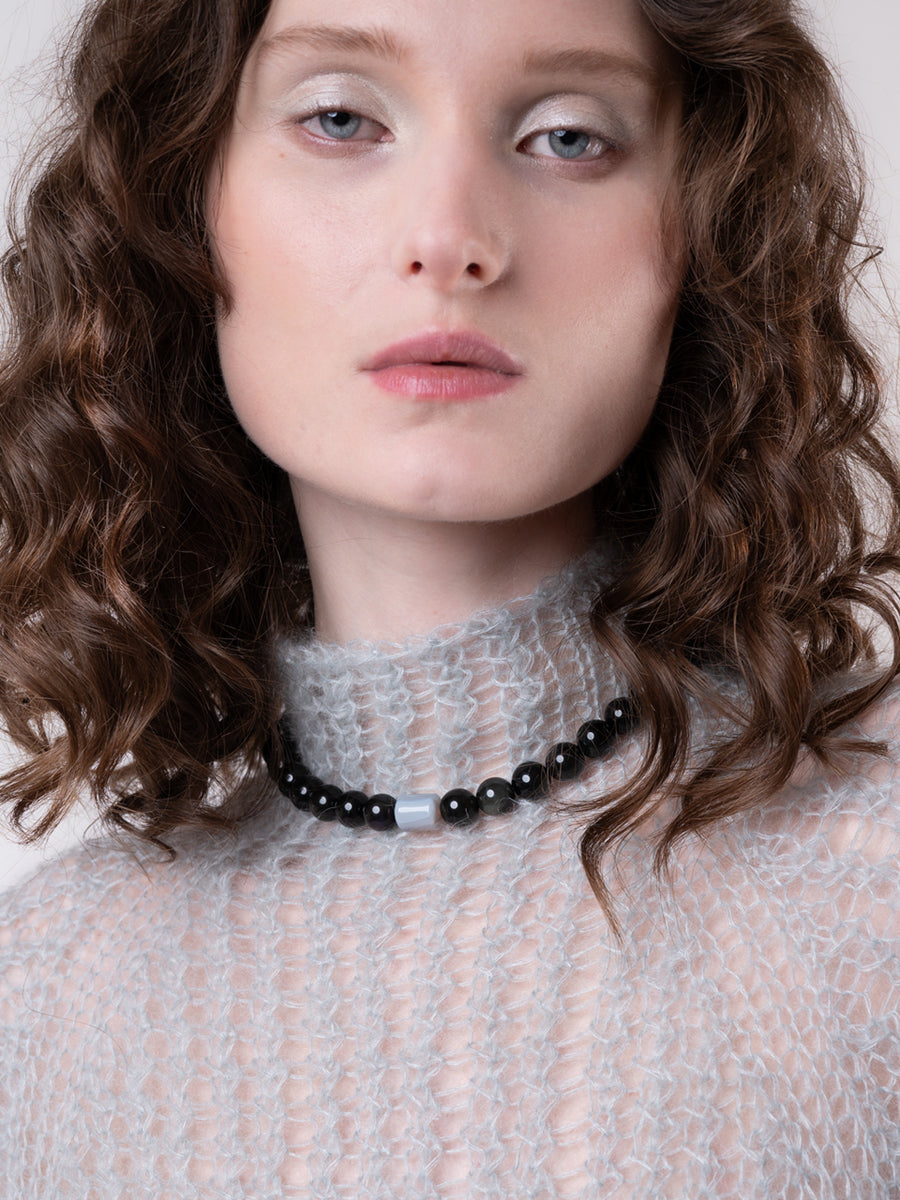 Obscured Sun Necklace, obsidian and phantom agate necklace, handmade in Oslo