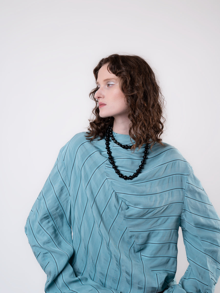Cosmic Void Necklace, onyx rondelle long necklace on black silk, handmade in Oslo