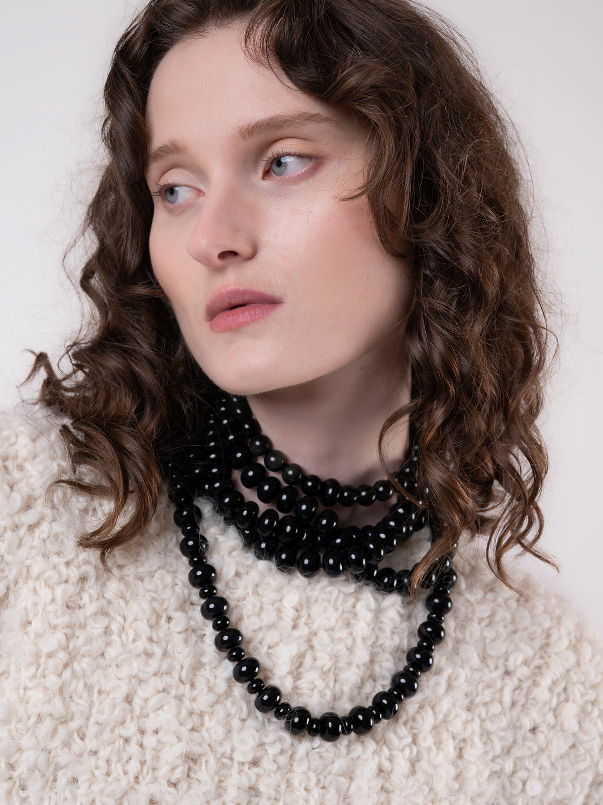 Black Moon Necklace, 16 mm onyx rondelle necklace on silk, handmade in Oslo