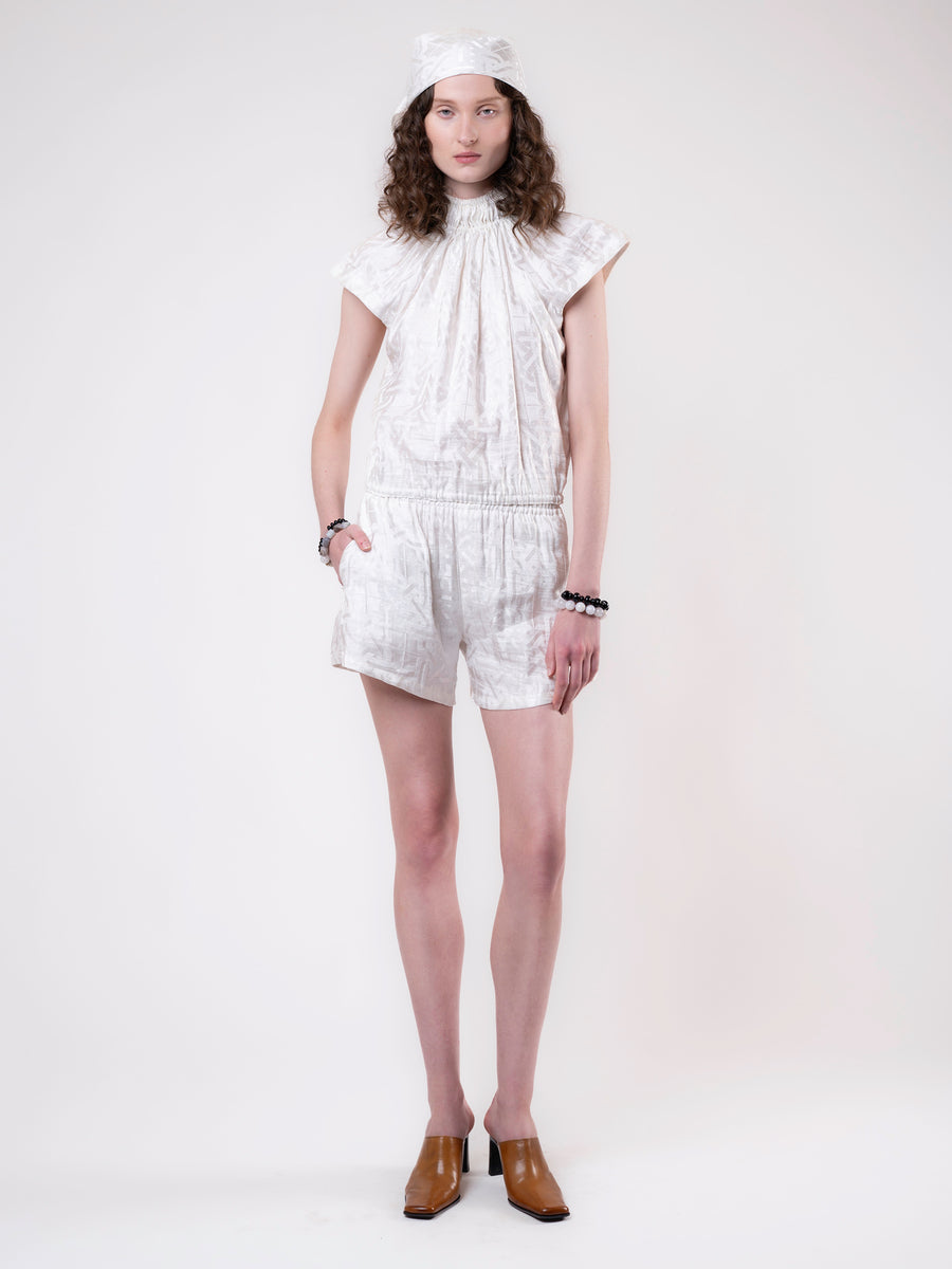 Clouded Silver Top - White Jacquard